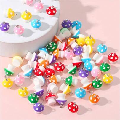 20pcs/50pcs Resin Mushroom Pendant, Multi-Color Pendant Set, Suitable For DIY Jewelry, Necklace And Earring Making