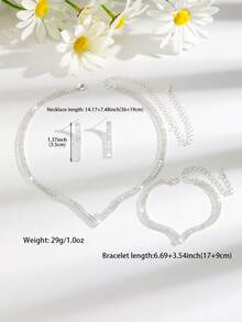 Minimalist Shiny Necklace And Earring Set, Suitable For Women's Daily Wear, Parties, Weddings, Festivals And Gatherings - White - View 5