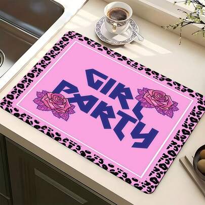1pc Super Absorbent Quick Dry Non-Slip Kitchen Mat - Countertop Dish Drying Pad, Cheetah Party Pattern, Non-Slip Base, Suitable For Coffee Bar, Dining Table - Easy Clean Surface And Fast Drying Design, Fits Modern Or Traditional Kitchen, Coffee Bar Accessories, Stylish Home Decor