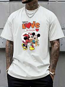 Disney Official Licensed Mickey & Minnie "San  Love" Graphic T Shirts 100 Percent Cotton Disney Shirt Washed 220g Unisex - 白色 - 查看 1
