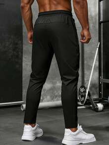 男士速干裤，冰丝透气弹力腰直筒裤，带拉链口袋 - 黑色 - 查看 2