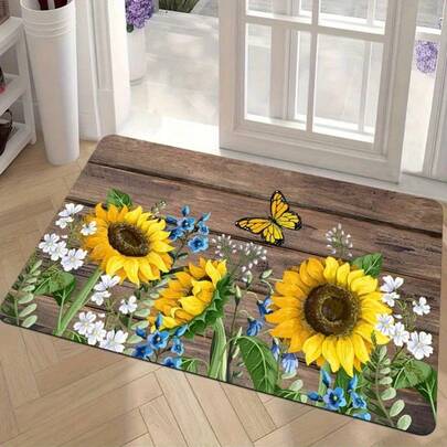 Thảm trải sàn nhà bếp, phòng tắm, với họa tiết hoa hướng dương và bướm tươi mát, thích hợp sử dụng trong nhà và ngoài trời, nhanh khô, phù hợp trang trí nhà hiện đại, tối giản, mang ý nghĩa tốt lành (chào đón), cổ điển, thiết kế màu sắc tương phản, nét quyến rũ độc đáo. Dễ dàng vệ sinh và giặt sạch, thích hợp cho lối vào, tiền sảnh, nhà bếp, ban công, phòng học, thảm chùi chân, thảm nhỏ, thảm chào đón, thảm trải sàn, thảm, thảm chùi chân ngoài trời, thảm nhà bếp, trang trí nhà cửa, thảm cửa trước, thảm trải sàn nhỏ, thảm ngoài trời.