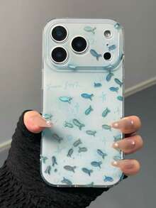 小众高端激光全息蓝色扎染鱼形图案全覆盖防震保护手机壳，兼容 17 Pro Max、16、15、13，个性化创意保护套 - 藍色 - 查看 6