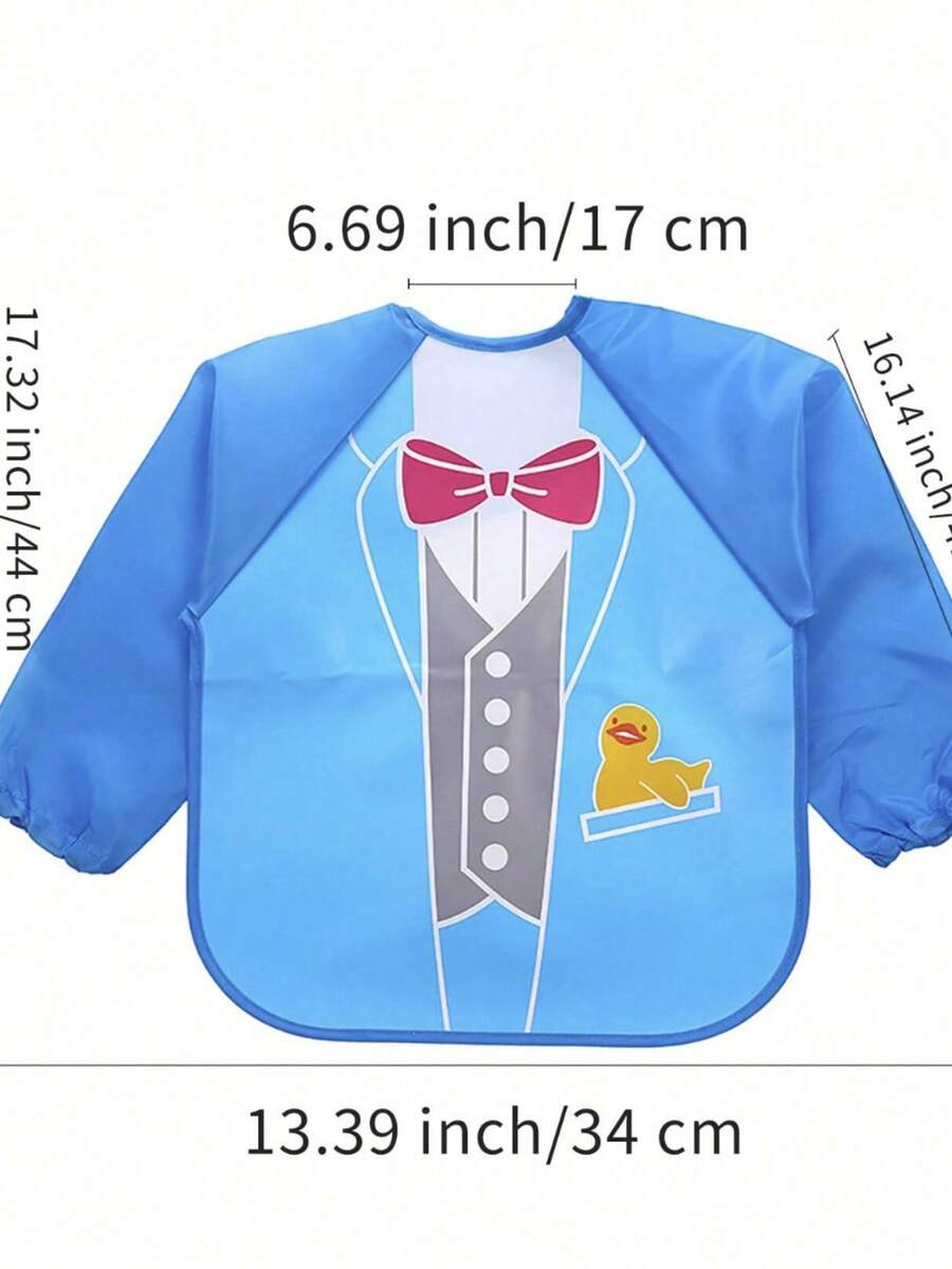 1件儿童防水围兜，带袖，男女通用，防污喂食围裙，可爱宝宝自主进食礼物，双面可用 - 彩色 - 查看 1