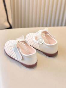 1双女童蕾丝透气公主鞋，蝴蝶结软底幼儿学步鞋 - 米色 - 查看 4