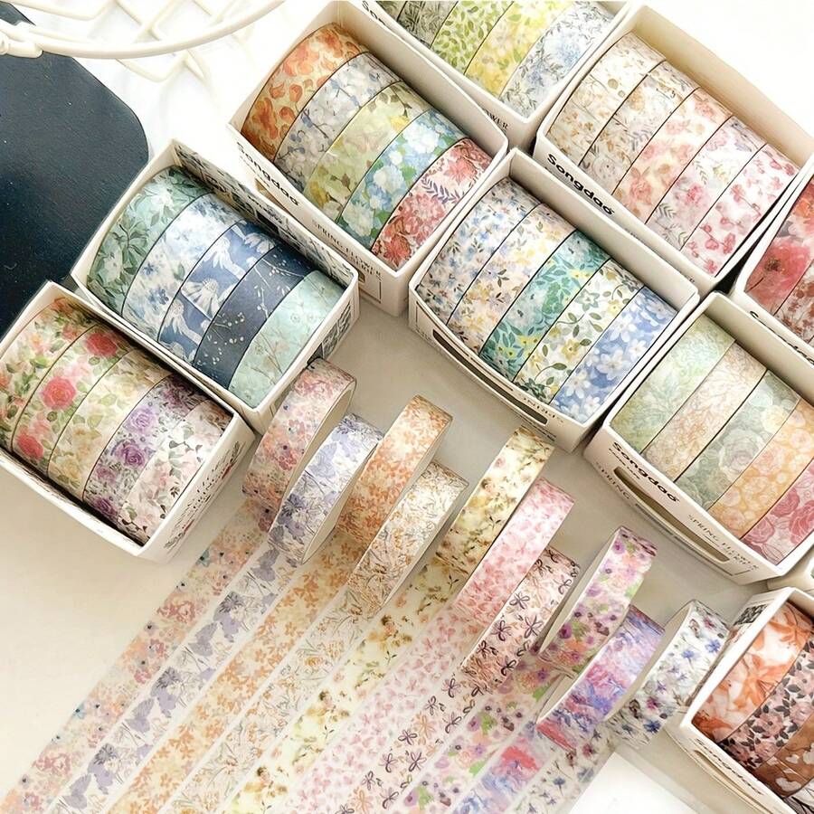5 rollos de cinta washi de la serie floral, pegatinas decorativas a prueba de desgarros para diarios, álbumes de fotos, agendas y decoraciones de fiesta - Cinta washi - 3 - Ver 1