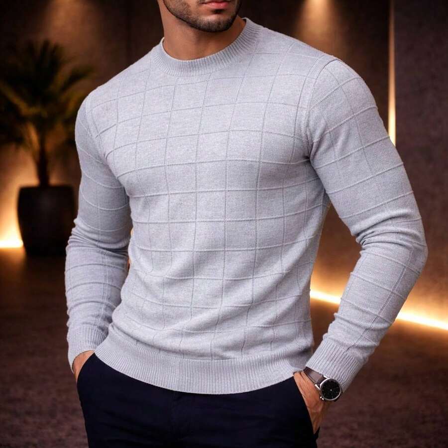 Luxury Knitted Sweater, Men's Blouse, High Quality, Immediate Shipping, Winter, Father's Day - 銀色 - 查看 1