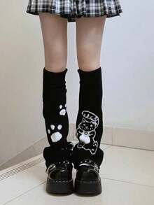 1双洛丽塔可爱猫咪黑色针织腿套，时尚街头风 - 彩色 - 查看 3