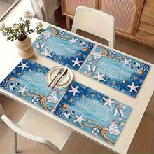 1 pieza Mantel de estilo oceánico, con patrón de conchas, tapete para el desayuno, diseño minimalista, decoración de mesa, accesorio de cocina, mantel de lino, posavasos, agarradera, base para tazón, fácil de limpiar, adecuado para el hogar, comedor, decoración del comedor, juego de regalo, regalo festivo, regalo para amigos - Multicolor - Ver 8