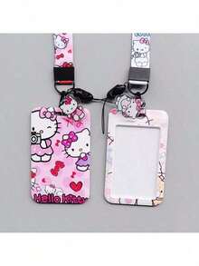 2pcs Set, Lanyard + Card Holder [Licensed] Hello Kitty Campus Photo Clip, Student Stationery Card, Woven Strap Bus Card, Storage Box Keychain, Student Cartoon Protective Case, Transit Card, Couple Transparent Long Lanyard Pendant - Multicolor - View 4