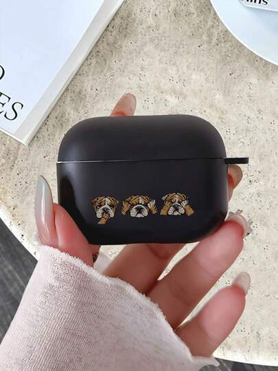 1 Pc Black Heart-Shaped Three Not To Do Bulldog Pattern Shockproof Protective Earbud Case For Men Women Teens, Durable Earbud Protector, Fashionable Daily Use Earbud Case, Suitable For AirPods 1/2/3/4/Pro/Pro2/Pro3