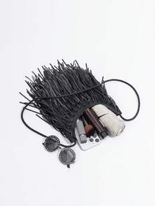 复古个性流苏多层斜挎包，适合街头、派对、聚会等场合 - 黑色 - 查看 6