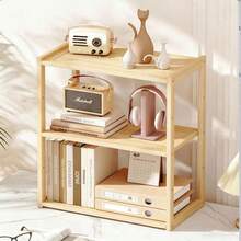 极简桌面书架，多层储物架，适用于宿舍/家庭，学生书桌收纳架，木质多层桌面书架，学习桌书架 - 杏色 - 查看 2