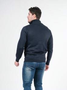 Men's Sweater With Zipper And Pocket - Màu xanh hải quân - Xem 2