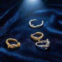 925纯银法式极简主义绳结圆环耳环，优雅绳结耳环 - 彩色 - 查看 2