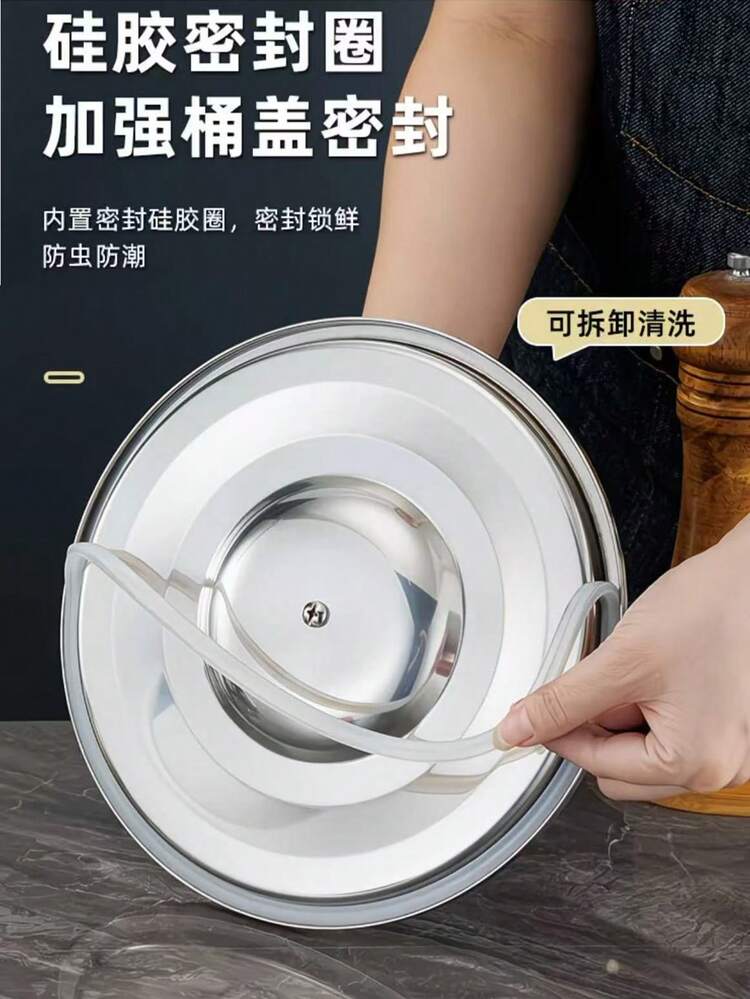 不锈钢密封桶，加厚茶叶罐，运输桶，食用花生油桶，牛奶桶，酒桶，油桶，大容量家用储米桶，防潮储粮，锁扣设计，双层密封盖，适用于存放大米、面粉、谷物、大豆、花生、食用油、茶叶、宠物食品等。一桶多用，满足不同需求，镜面抛光内壁，易于清洁。 - 查看 9