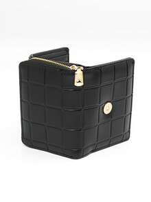 Cute Foldable Short PU Wallet, Zipper Closure, Large Capacity Card Holder, Fashion Young Women Coin Purse - Black - View 2