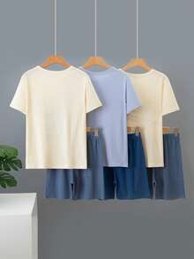 Ensemble de 6 pièces de vêtements de nuit légers pour adolescents garçons, ensemble de pyjama 6 pièces avec short et manches courtes imprimés, vêtements d'été en tissu fin pour adolescents - Multicolore - Voir 2