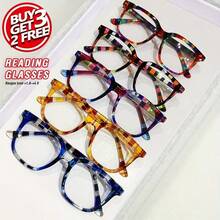 5 PCS Colorful Pattern Reading Glasses For Women Men, Oversized Square Readers With Spring Hinges, Fashion Print  (+1.00 To +4.00) - 彩色 - 查看 12