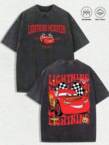 Disney American Street REVIVAL Graffiti Tee, Print Loose Versatile  230g Casual Washed Distressed T-Shirt - 黑色 - 查看 5