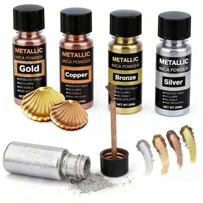 Metallic Mica Powder, Brushed Bottle Of Mica Powder, Resin Dyes, Resin Color Pigments For Making Epoxy Resin, Clay, Jewelry, Candles, And Paints, Available In 20ml Six Colors.
