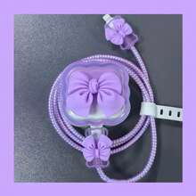 适用于 16 的可爱硅胶充电器保护套/线缆整理器，英标插头，18/20W 充电，可爱蝴蝶结造型，方便整理线缆，妇女节礼物，送给女孩 - 粉色 - 查看 8