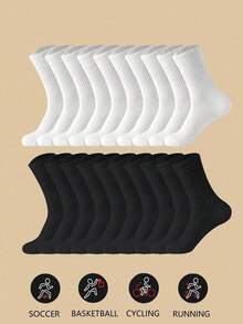 1/3/5/6/10 Pairs Of Ladies Black And White Tight Sports Socks, Riding And Running Sports Socks, Comfortable Daily Lovers Leisure Warm Socks, Very Suitable For Home Wear - Multicolor - View 2