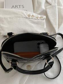 Fashionable Solid Color Embossed Handbag - Black - View 8