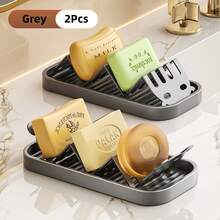 2pcs Multifunctional Kitchen Soap Dish Tray, Sink Sponge Holder, Drainage Soap Dish Rack, Bathroom Vanity Countertop Soap Dispenser Organizer For Dish Soap Bottles, Soap Dispensers, Panda Soap Dish - Multicolor - View 3