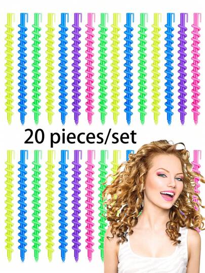 20pcs 18/15cm Spiral Curling Iron (No Heating Required), DIY Hair Styling Curling Tool For Women, Creates Natural Curls And Waves (Random Color), Spiral Curling Iron, No Heating Required, Curls Created Overnight, Plastic Spiral Curling Iron, Curling And Wave Curling Tool Set, Suitable For Long-Haired Women, Hair Salon Styling Tool