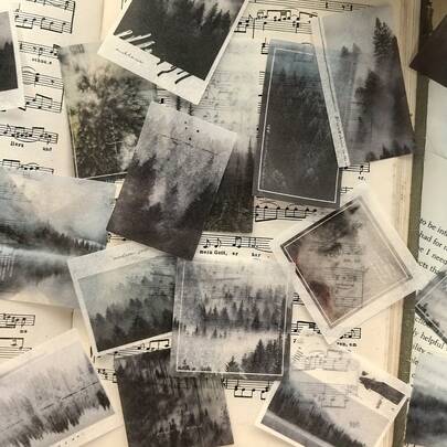 50 buc/pachet autocolante Washi creative cu pădure încețoșată, autocolante estetice cu peisaj în acuarelă, potrivite pentru jurnale, scrapbooking și meșteșuguri DIY