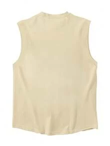 1 chiếc áo tank top nam cổ tròn in hình cây dừa, kiểu dáng thường ngày, thích hợp cho mùa hè. - Màu be - Xem 5