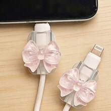 粉色透明蝴蝶结充电线保护套，兼容苹果18-20W充电器 - 無色 - 查看 3