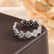 1 chiếc nhẫn hình hoa màu bạc, hợp kim đồng đính đá, đa năng phù hợp đeo hàng ngày và dự tiệc cho nữ. - Bạc - Xem 4