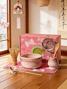Matcha Set - 8-Piece Set, Including Matcha Brush, Measuring Spoon, Tea Utensils, Tea Bowl, And Stand. Pink Matcha Set, Perfect As A Gift For Lovers, Friends, Colleagues, Or Family, Suitable For Daily Use, Parties, Birthdays, Anniversaries, Mother's Day, Valentine's Day, And Easter (Pink). - Pink - View 2