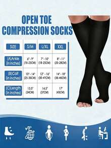 两双男女通用铜离子压缩袜，露趾过膝袜，适合跑步、骑行、瑜伽 - 透气混纺面料，耐用针织材质，可机洗 - 彩色 - 查看 8