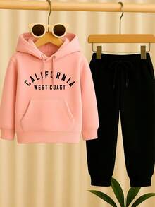 Children's Printed Sweatshirt Set, Blouse And Flannel Trousers - Rosa Pálido - Ver 1