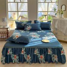 3pcs Bed Skirt Set (1 Bed Skirt + 2 Pillowcases, No Pillow Insert), Printed Anti-Slip Bedding Set, Suitable For Bedroom And Guest Room - Elegant Bloom - View 3