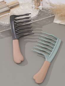 女士双排波浪齿卷发梳，头皮按摩梳，蓬松梳，防静电沙龙造型梳，超长圆柱形梳齿，顺滑不打结，弧形设计 - 彩色 - 查看 2