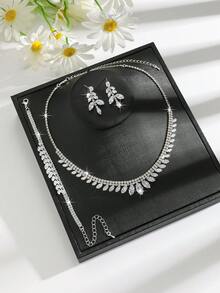 3pcs Shiny Korean Jewelry Set, Lotus Leaf Design, Suitable For Wedding Party Attire, Holiday Gift - White - View 7