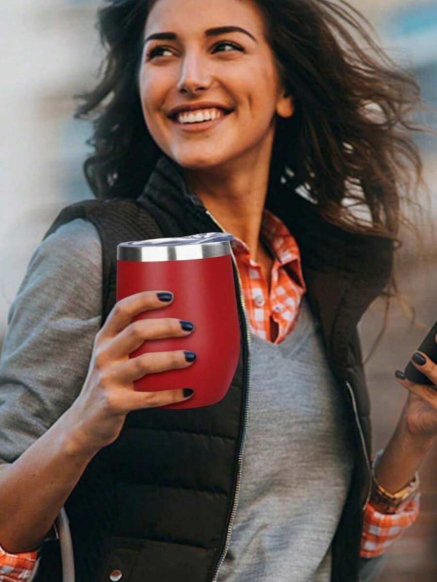 Stainless Steel Vacuum Insulated Wine Glass, 12oz Travel Tumbler With Lid, Keep Cold & Hot, For Wine, Coffee, Cocktail, Back To School Essential