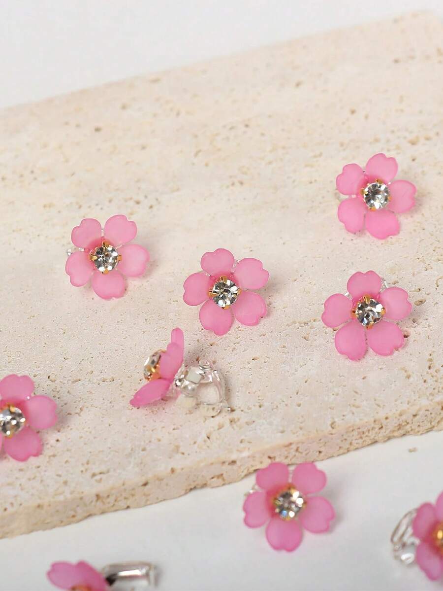 10个/包 可爱甜美花朵发夹，白色花朵发饰 - 玫紅色 - 查看 1