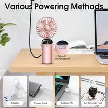 Portable Handheld Electric Fan, Battery Powered, With Stand, 8 Hours Runtime, Digital Display, 5 Speed Levels, 90° Adjustable, Rechargeable Mini Fan For Indoor & Outdoor Use - Multicolor - View 6