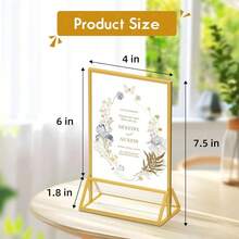 6pcs Transparent Acrylic Sign Holder With Gold Frame And Vertical Stand, 4"X6" (10x15cm) - Double-Sided Tabletop Menu Display Stand For Wedding Table Numbers, Restaurant Signage, Photo And Art Exhibition - T-gold - View 3