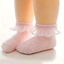 5/1 Pair Baby/Toddler Girls' Lace Trim Socks, Sweet Princess Style, Dance Socks, Breathable Mesh, Contrast Lace Design, White, Pink, Fashionable & Elegant, Classic Versatile, Suitable For Spring/Summer/Autumn, 0-5 Years Old, Lovely Gift - Multicolor - View 8
