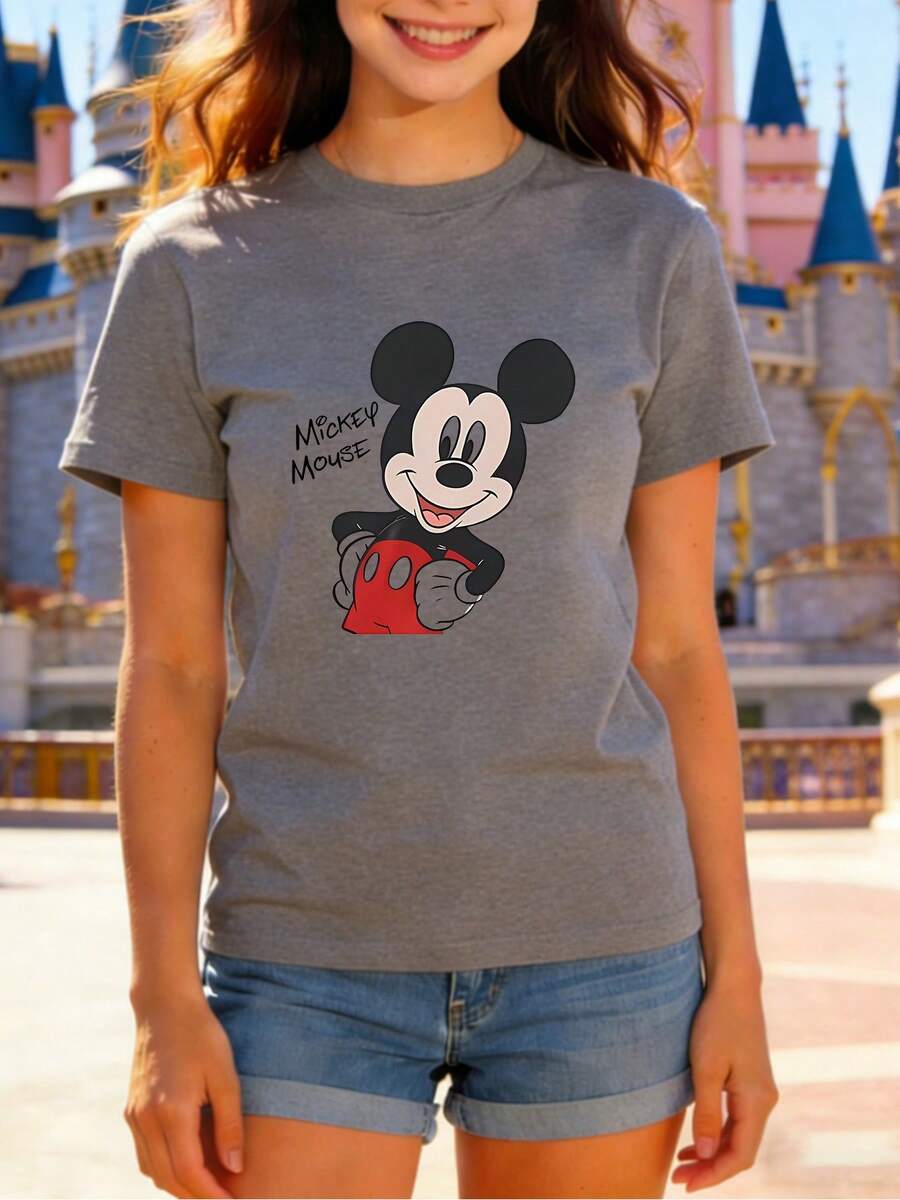 Crew Neck T-Shirt | Disney Retro Mickey Mouse Theme | Gift For Disney FansMade With Soft, Comfortable, And Durable Materials, This Is An Ideal Choice For Spring And Summer. This Crew Neck T-Shirt Is Suitable For Various Occasions, Including Everyday Wear, Shopping, Parties, Travel, And Gatherings, And Also Makes A Thoughtful Gift. - 灰色 - 查看 1