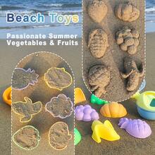 New Vegetable & Fruit Series Beach Toy Set, Includes Foldable Bucket, Shovel, Sand Molds - Multicolor - View 8