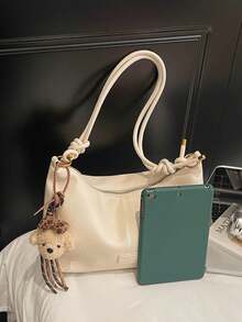 Women's Fashionable Versatile Minimalist Crescent Shoulder Bag - White - View 5
