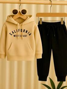 Children's Printed Sweatshirt Set, Blouse And Flannel Trousers - 米色 - 查看 1