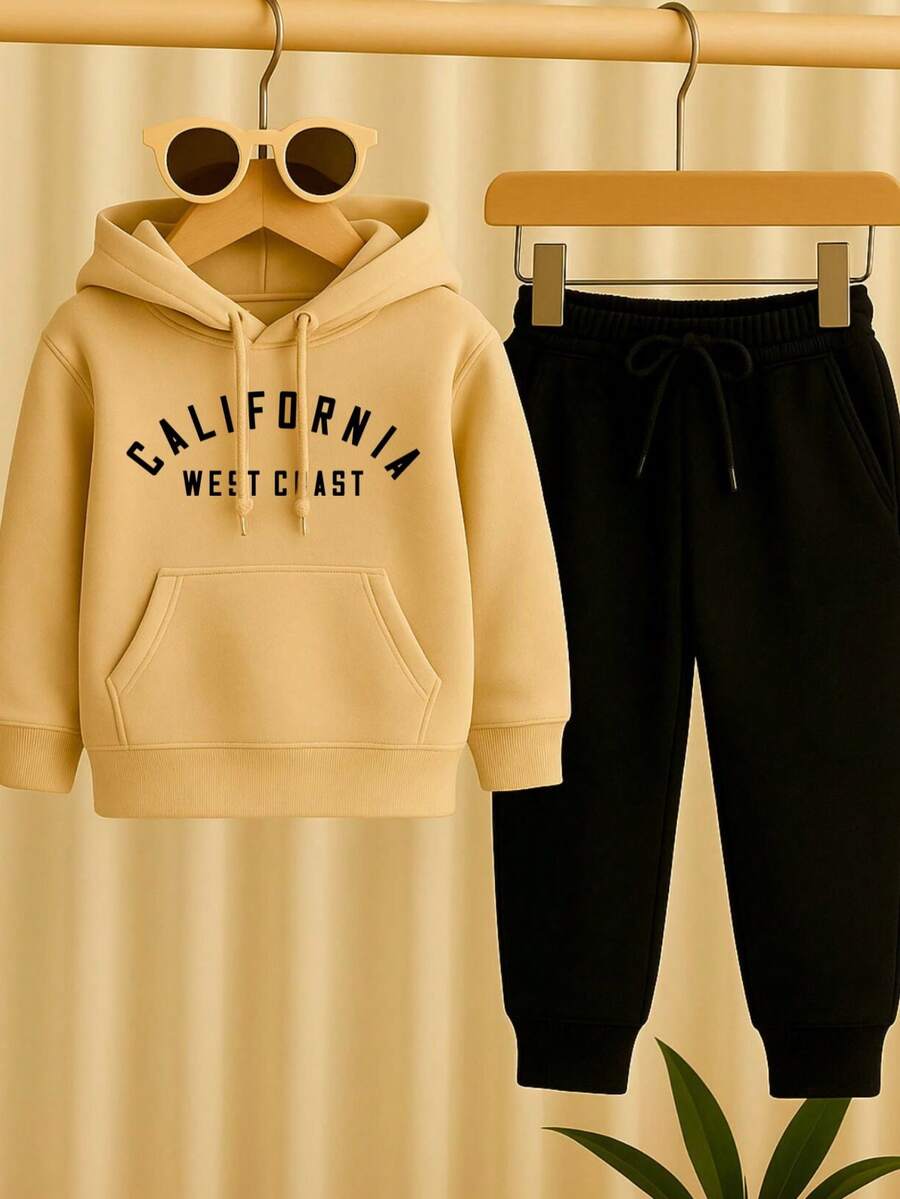 Children's Printed Sweatshirt Set, Blouse And Flannel Trousers - 米色 - 查看 1
